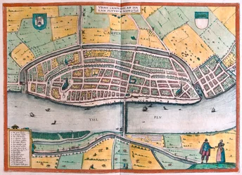 Kampen et la rivière Ysel, Pays-Bas - dans "Civitates Orbis Terrarum" de Georg Braun, Cologne 1617