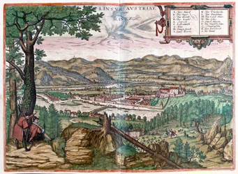 Lintz, Autriche - dans "Civitates Orbis Terrarum" de Georg Braun, Cologne 1617