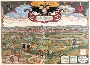 Regensburg ( Emperor Rudolph II ), Allemagne - dans "Civitates Orbis Terrarum" par Georg Braun, Cologne 1617