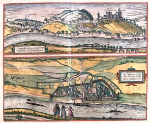 Saarburg, Pfalzel, Allemagne - dans "Civitates Orbis Terrarum" de Georg Braun, Cologne 1617