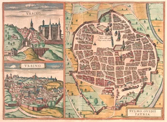 Urbino - Sulmona, Italie - dans "Civitates Orbis Terrarum" de Georg Braun, Cologne 1617