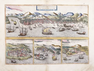 Vue de Calcutta, Inde, et en dessous des vues plus petites d
