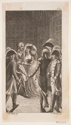 Illustration avec cinq militaires et une dame