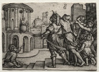 Virgile suspendu dans un panier, vers 1541-42