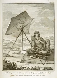 Femme de Dsjidda faisant du pain plat dans le désert, gravé par C.J. de Huyser, publié vers 1772-74