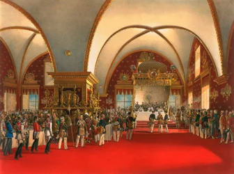 Banquet du couronnement dans la salle du palais à Facettes au Kremlin de Moscou, 1856.