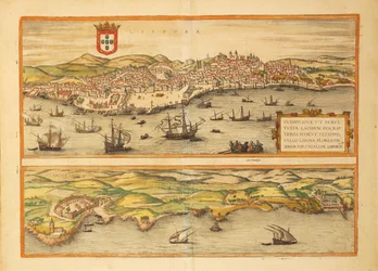 Carte de Lisbonne et Cascais de Civitates Orbis Terrarum par Georg Braun
