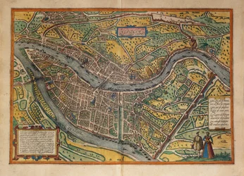 Carte de Lyon, France, du Civitates Orbis Terrarum par Georg Braun