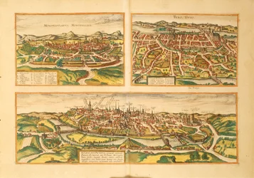 Carte de Montpellier, Tours et Poitiers de Civitates Orbis Terrarum par Georg Braun