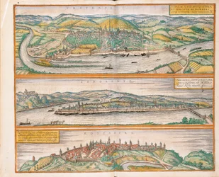 Carte de Trèves, Coblence et Rothenburg ob der Tauber de Civitates Orbis Terrarum par Georg Braun