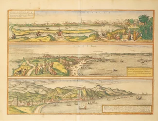 Cartes de Séville, Cadix et Malaga, Espagne, de Civitates Orbis Terrarum par Georg Braun