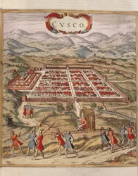 Pérou, ville de Cuzco, gravure par Georg Braun