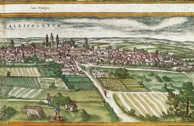 Terres agricoles près de Valladolid, dans Civitatis Orbis Terrarum, par Franz Hogenberg (1535-1590)