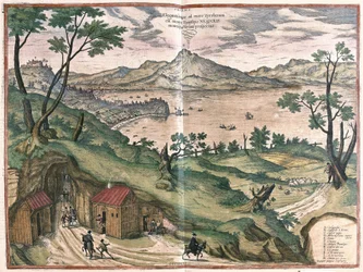 La Baie de Naples et le Vésuve, Italie, en 1579 (gravure)