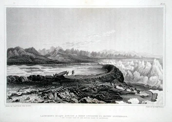 Lancement de bateaux à travers un récif en face du mont Conybeare, de 
