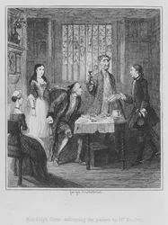 Randulph Crew remettant le paquet à M. Scarve