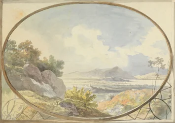 Paysage dans un ovale (Paysage de montagne à travers une fenêtre ovale)