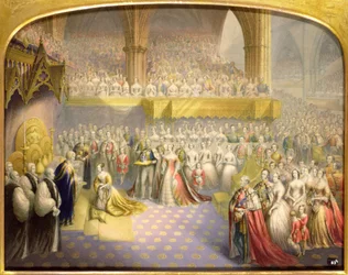 Sa Très Gracieuse Majesté la reine Victoria (1819-1901) recevant le sacrement lors de son couronnement, 28 juin 1838