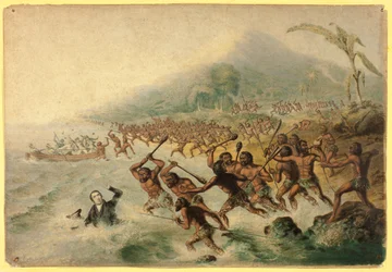 Le massacre du missionnaire regretté, le révérend J. Williams et M. Harris