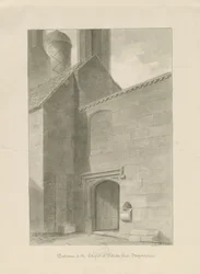 Pillaton Hall - Entrée de la chapelle: dessin sépia