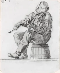Fiddler (étude pour The Jolly Flatboatmen) (recto)