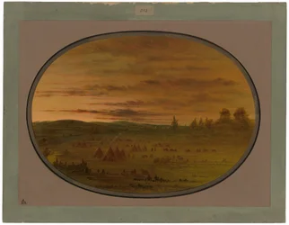 Un campement indien au coucher du soleil