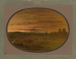 Un campement indien au coucher du soleil