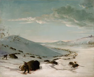 Chasse au bison en hiver, Indiens en raquettes, 1832-1833
