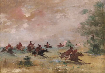 Groupe de guerre comanche, monté sur des chevaux sauvages
