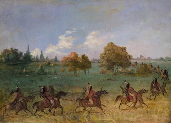Partie de guerre Comanche en marche, entièrement équipée, 1846-1848