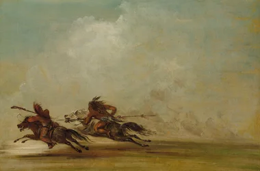 Un guerrier comanche lance un Osage à pleine vitesse