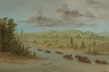 Le groupe de La Salle entrant dans le Mississippi en canoës. 6 février 1682, 1847-1848