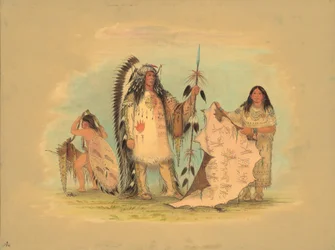 Chef de guerre Mandan avec sa femme préférée, 1861-1869
