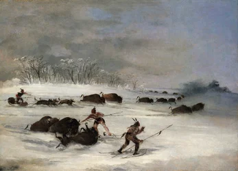 Indiens sioux en raquettes Lancer de buffles