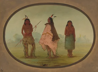 Deux guerriers Apache et une femme, 1855-1869.