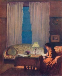 Lecture à la lumière de la lampe, Crépuscule : intérieur, 1909