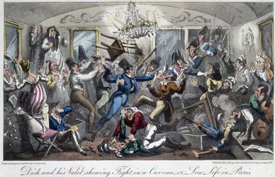 Une bagarre dans une cave de la ville - dans « La vie à Paris » par David Carey, Londres