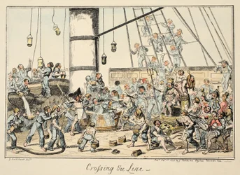 Traverser la ligne, de Greenwich Hospital, une série de croquis navals, descriptifs de la vie d