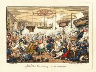 Marins anglais buvant et dansant dans un pub, époque napoléonienne, 1829