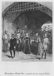 Feckenham offrant à Jane une grâce, en route pour son procès (gravure)