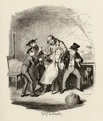 M. Fagin et son élève récupérant Nancy, de 
