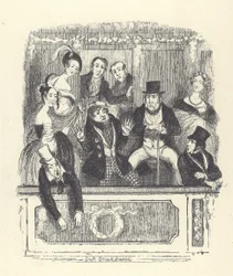Spectateurs victoriens dans une loge à un théâtre de Londres (gravure)