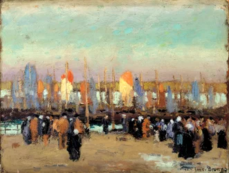 Scène de port avec bateaux de pêche