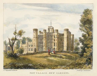 Nouveau Palais, Jardins de Kew, planche 1 de Jardins de Kew : Une série de vingt-quatre dessins sur pierre, gravés par Charles Hullmandel (1789-1850) publiés en 1820