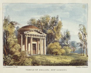 Temple de Bellone, Jardins de Kew, planche 24 de Kew Gardens: A Series of Twenty-Four Drawings on Stone, gravé par Charles Hullmandel, publié en 1820 (lithographie coloriée à la main)