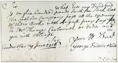 Lettre écrite par Handel, juin 1716