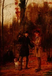 Deux hommes chassant une bécasse