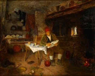 Un foyer rustique : Lire les nouvelles, 1855