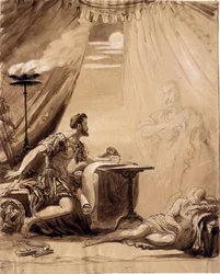 Scène de "Jules César" de Shakespeare : Le fantôme de César apparaît à Brutus, vers 1871 (lavis sur papier)