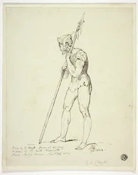 Homme debout en armure tenant une lance